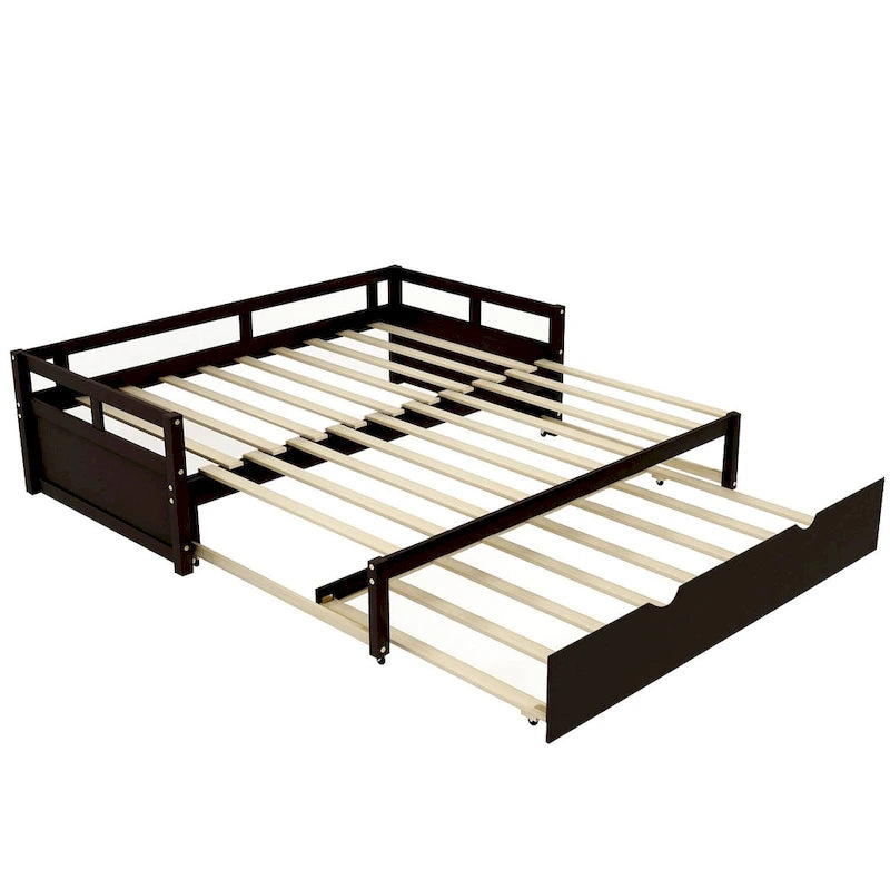 Black Extendable Twin Pine Daybed with Trundle - Sturdy Frame and Slat Kit Included