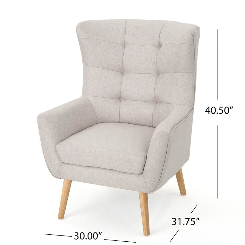 Modern 32.5 High Back Upholstered Button Tufted Wingback Chair with Rubber Wood Legs