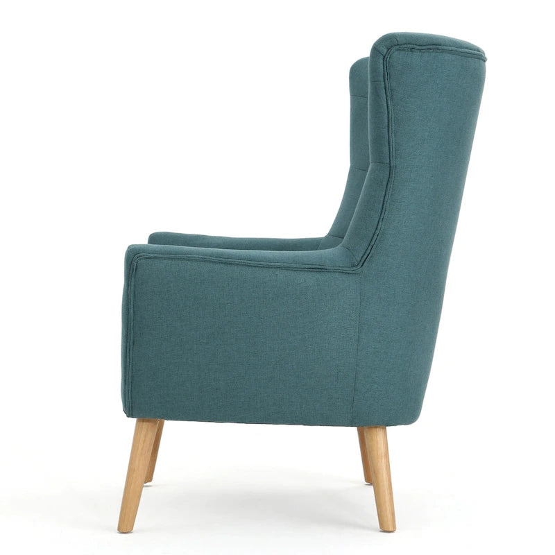 Modern 32.5 High Back Upholstered Button Tufted Wingback Chair with Rubber Wood Legs