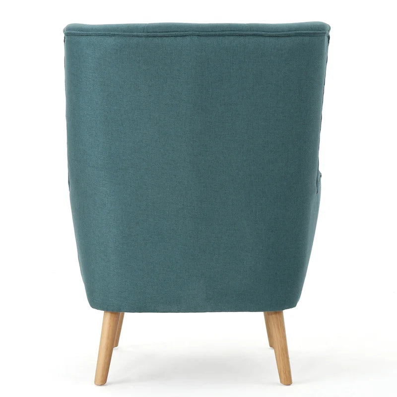 Modern 32.5 High Back Upholstered Button Tufted Wingback Chair with Rubber Wood Legs