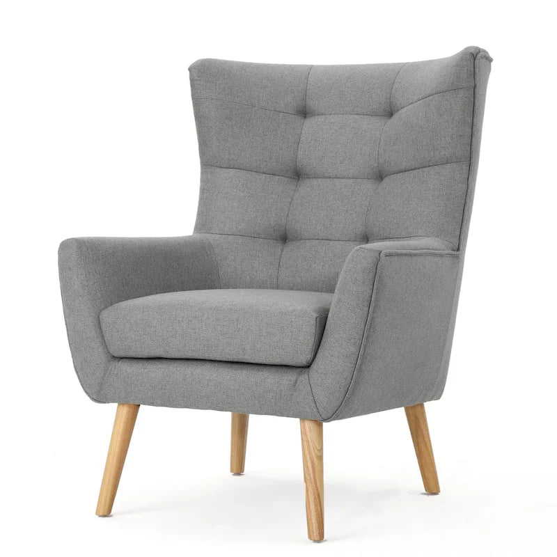 Modern 32.5 High Back Upholstered Button Tufted Wingback Chair with Rubber Wood Legs