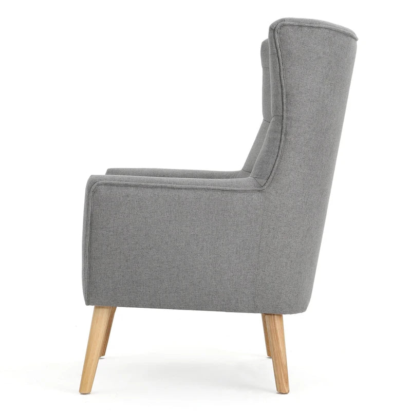 Modern 32.5 High Back Upholstered Button Tufted Wingback Chair with Rubber Wood Legs