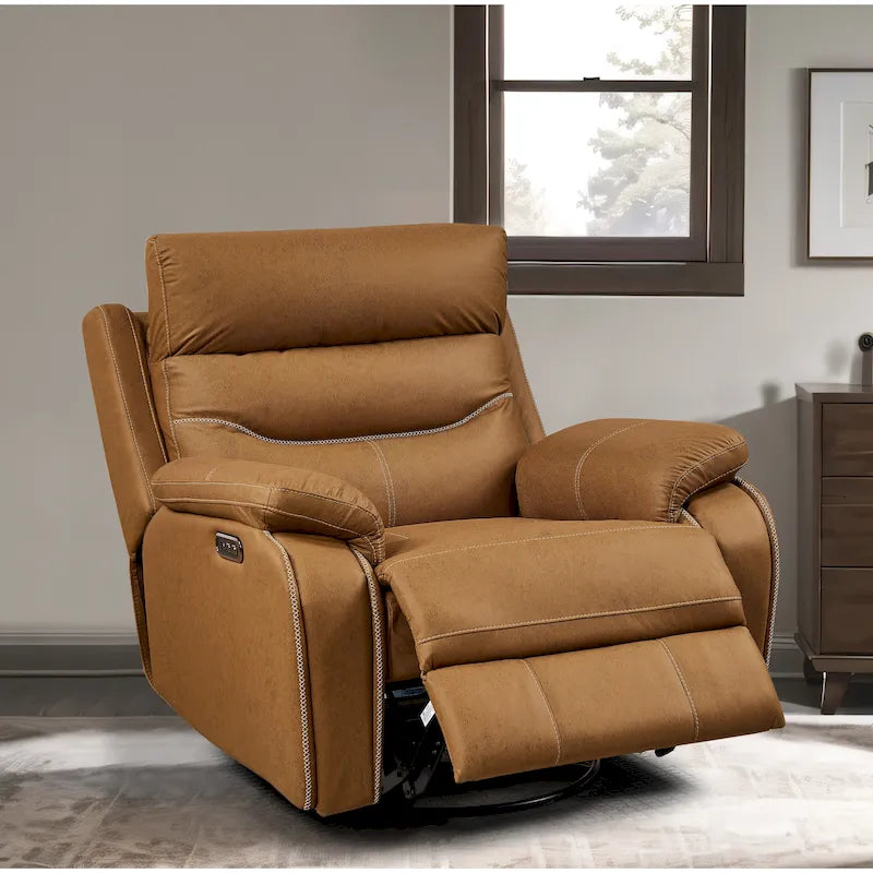Grey Dual Motor Recliner Chair with 240 Swivel, Rocking Feature, USB Connectivity, and Adjustable Head Support