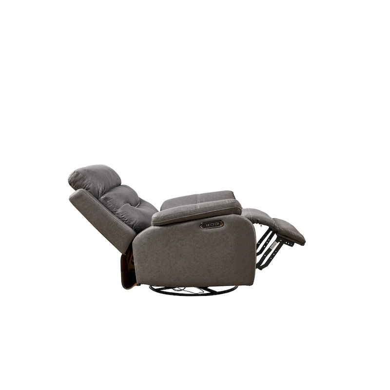 Grey Dual Motor Recliner Chair with 240 Swivel, Rocking Feature, USB Connectivity, and Adjustable Head Support