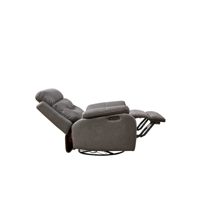 Grey Dual Motor Recliner Chair with 240 Swivel, Rocking Feature, USB Connectivity, and Adjustable Head Support
