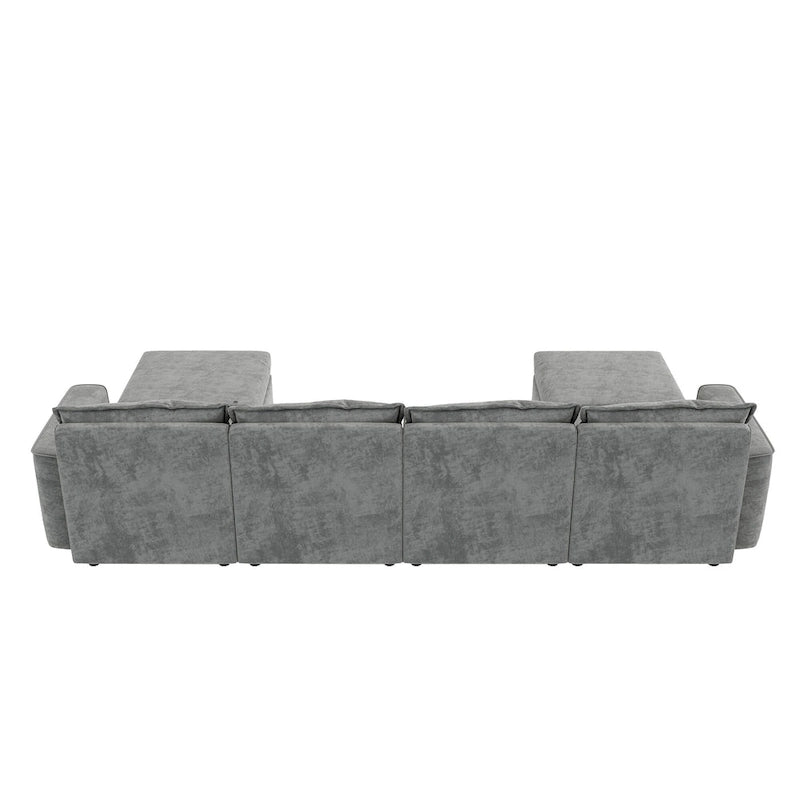 Grey 115 Convertible U-Shaped 6-Seat Modular Sectional Sofa with Ottoman, Customizable Fabric, and Tilting Armrests
