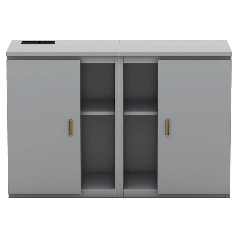 Gray Full Size Murphy Bed with Shelves, Cabinets, and USB Charging Ports