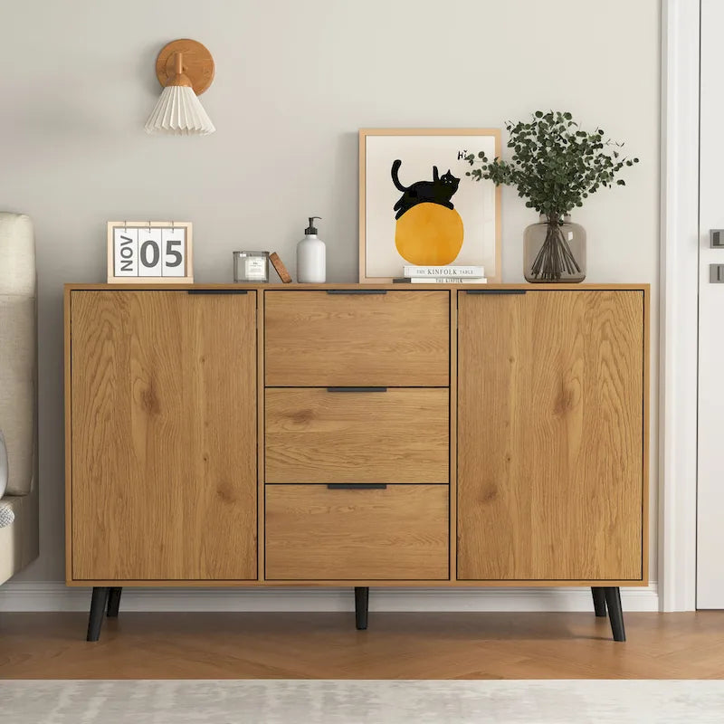 Modern Sideboard Buffet Cabinet with 2 Doors, Storage Shelves and 3 Drawers