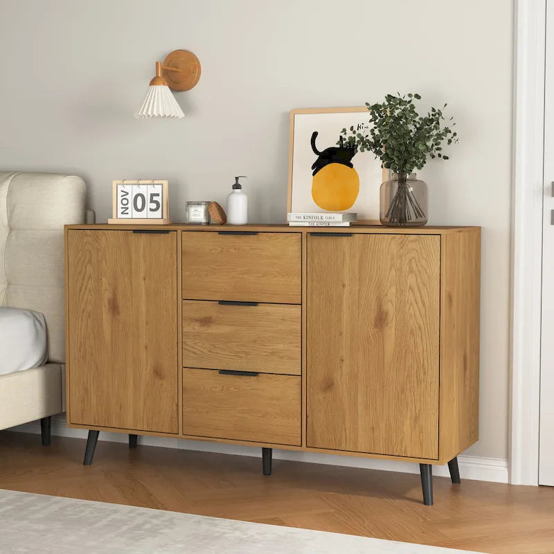 Modern Sideboard Buffet Cabinet with 2 Doors, Storage Shelves and 3 Drawers