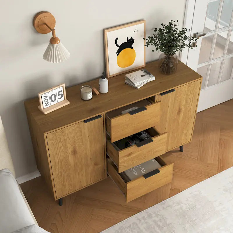 Modern Sideboard Buffet Cabinet with 2 Doors, Storage Shelves and 3 Drawers