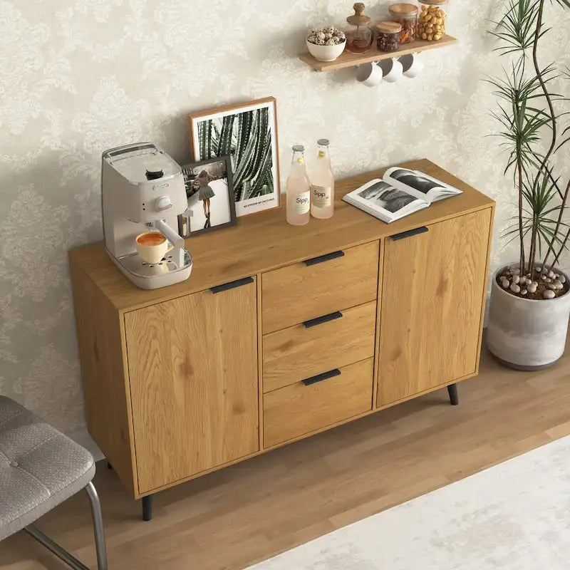 Modern Sideboard Buffet Cabinet with 2 Doors, Storage Shelves and 3 Drawers
