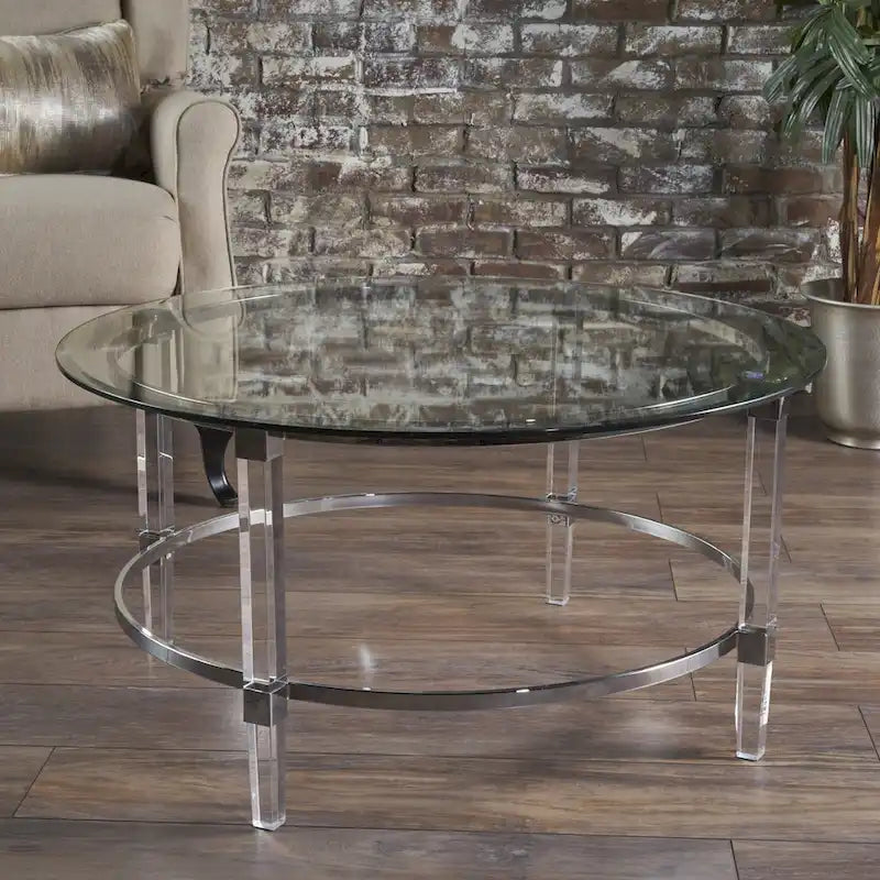 35.5 Modern Round Coffee Table with Translucent Design for Living Room