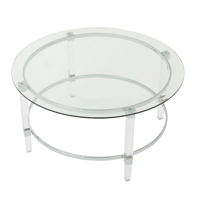 35.5 Modern Round Coffee Table with Translucent Design for Living Room