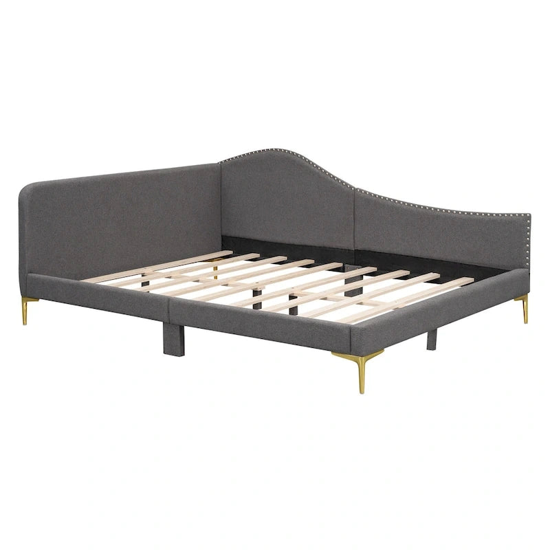 Grey Full Size Upholstered Daybed with Armrest