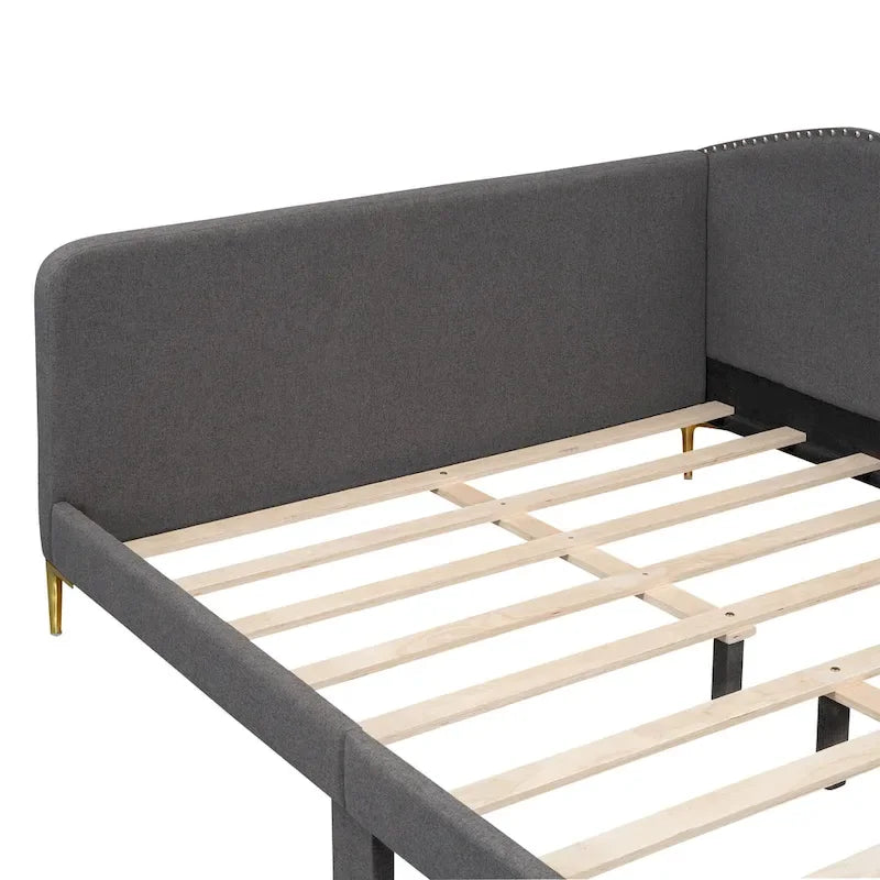 Grey Full Size Upholstered Daybed with Armrest