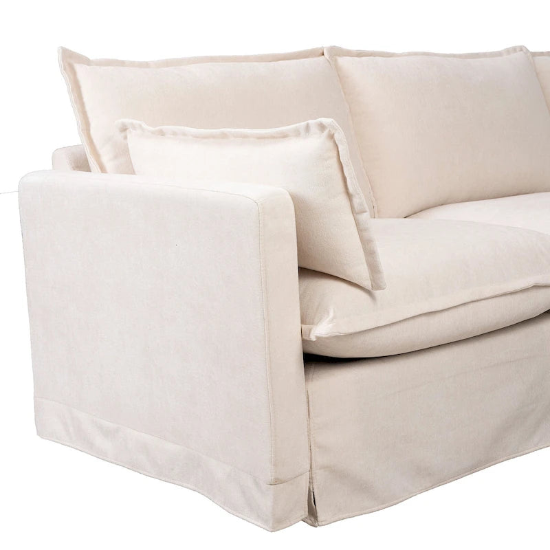 93.31 Faux Linen Modular Sectional Sofa with Ottoman, Wood Frame