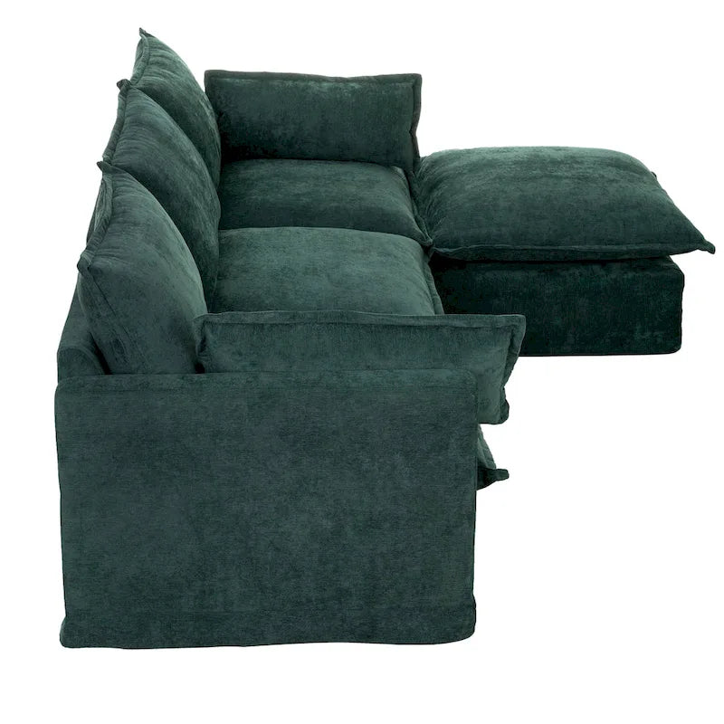 93.31 Faux Linen Modular Sectional Sofa with Ottoman, Wood Frame