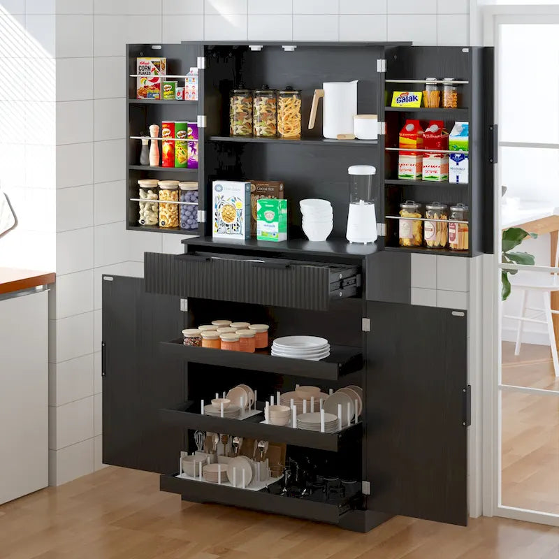 72H Kitchen Pantry Cabinet with 3 Keyboard Drawers,Freestanding Cabinet with 6 Door Shelves Adjustable,Cupboard Storage Cabinet
