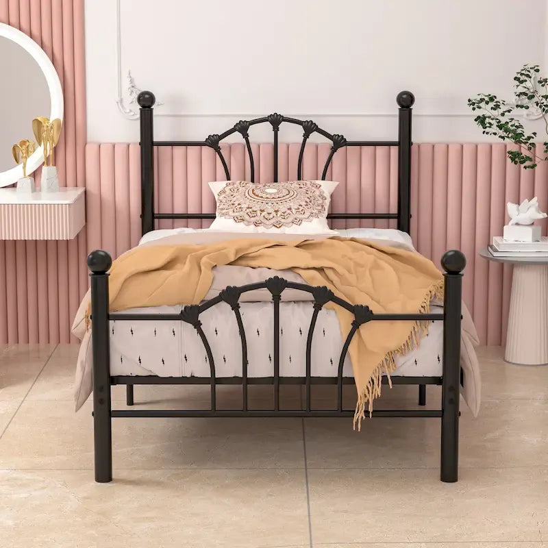 VECELO Classic Metal Platform Bed Frame, Twin Size Beds with Shell Style, Storage Space Under Bedframes, Kids Bed