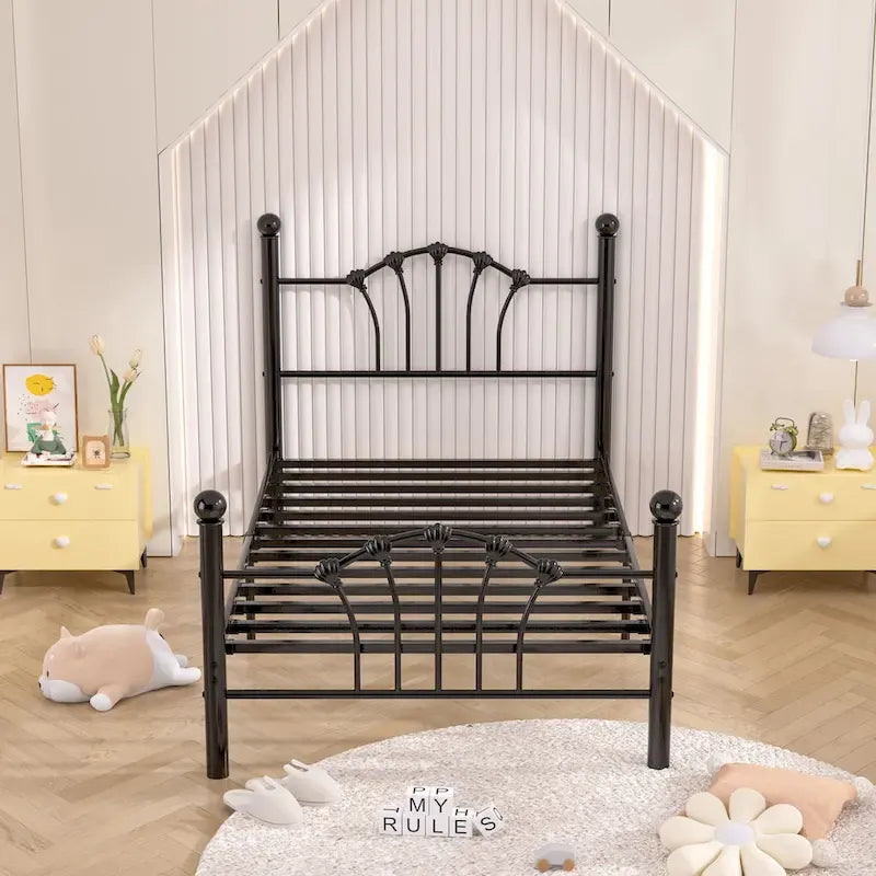 VECELO Classic Metal Platform Bed Frame, Twin Size Beds with Shell Style, Storage Space Under Bedframes, Kids Bed