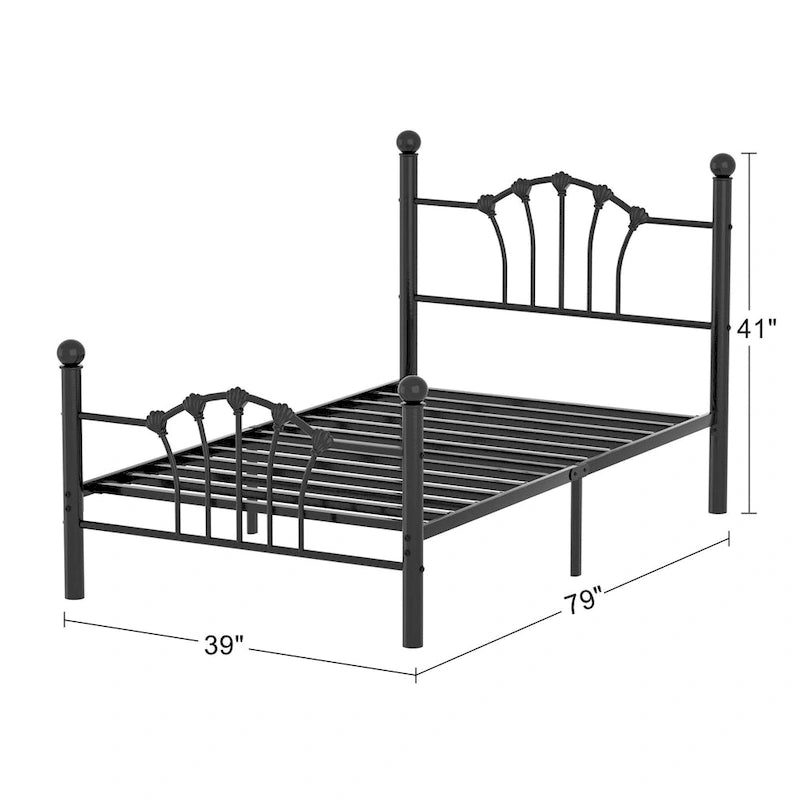 VECELO Classic Metal Platform Bed Frame, Twin Size Beds with Shell Style, Storage Space Under Bedframes, Kids Bed