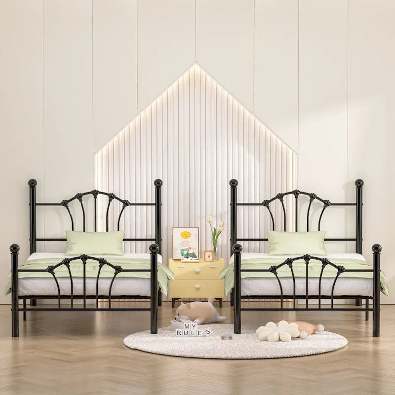 VECELO Classic Metal Platform Bed Frame, Twin Size Beds with Shell Style, Storage Space Under Bedframes, Kids Bed