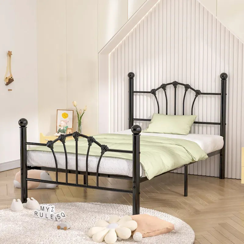 VECELO Classic Metal Platform Bed Frame, Twin Size Beds with Shell Style, Storage Space Under Bedframes, Kids Bed