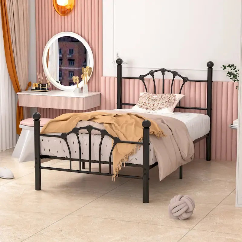VECELO Classic Metal Platform Bed Frame, Twin Size Beds with Shell Style, Storage Space Under Bedframes, Kids Bed