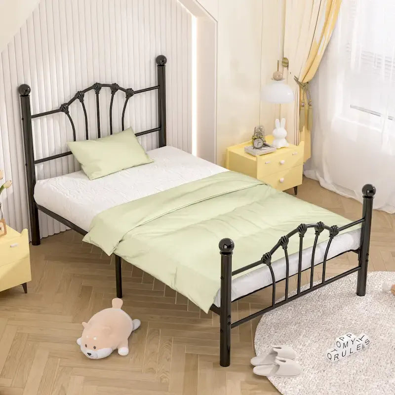 VECELO Classic Metal Platform Bed Frame, Twin Size Beds with Shell Style, Storage Space Under Bedframes, Kids Bed