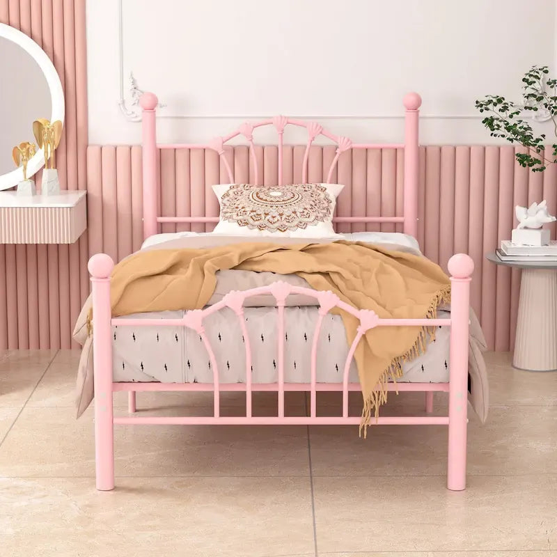 VECELO Classic Metal Platform Bed Frame, Twin Size Beds with Shell Style, Storage Space Under Bedframes, Kids Bed