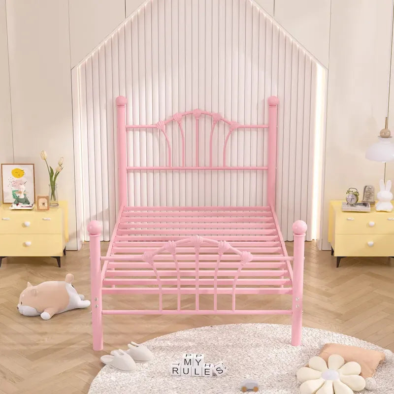 VECELO Classic Metal Platform Bed Frame, Twin Size Beds with Shell Style, Storage Space Under Bedframes, Kids Bed