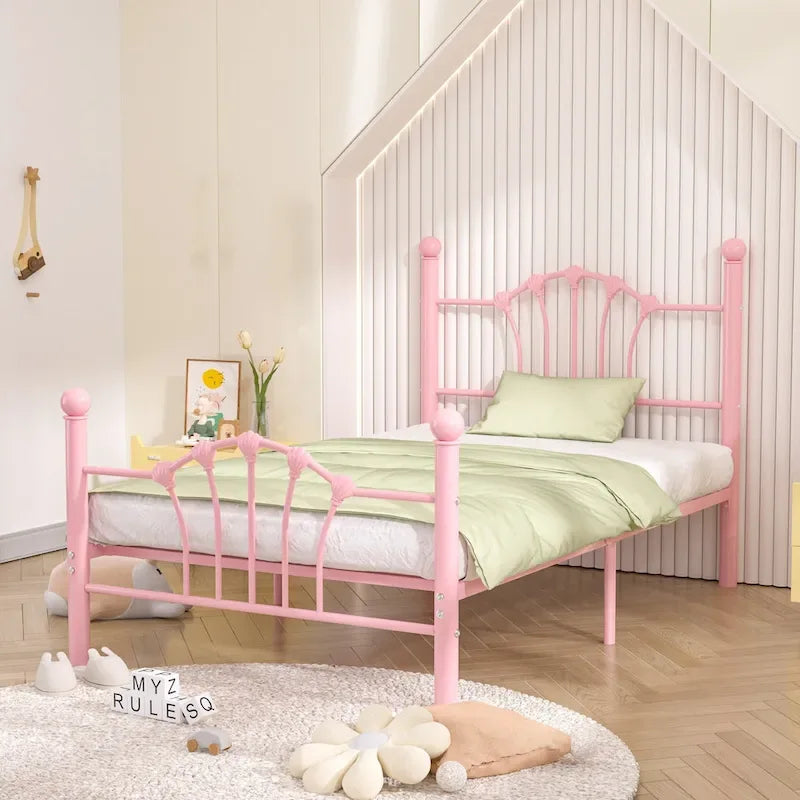 VECELO Classic Metal Platform Bed Frame, Twin Size Beds with Shell Style, Storage Space Under Bedframes, Kids Bed