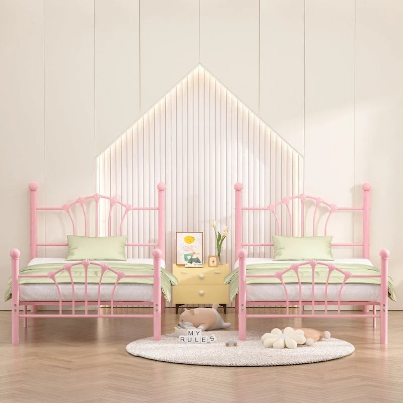 VECELO Classic Metal Platform Bed Frame, Twin Size Beds with Shell Style, Storage Space Under Bedframes, Kids Bed