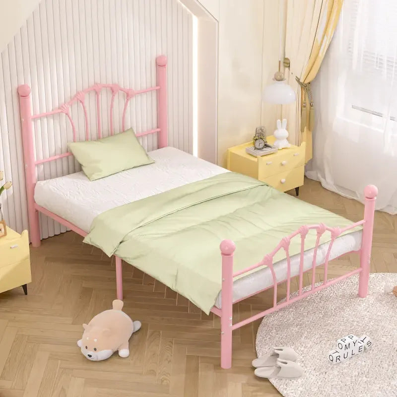 VECELO Classic Metal Platform Bed Frame, Twin Size Beds with Shell Style, Storage Space Under Bedframes, Kids Bed