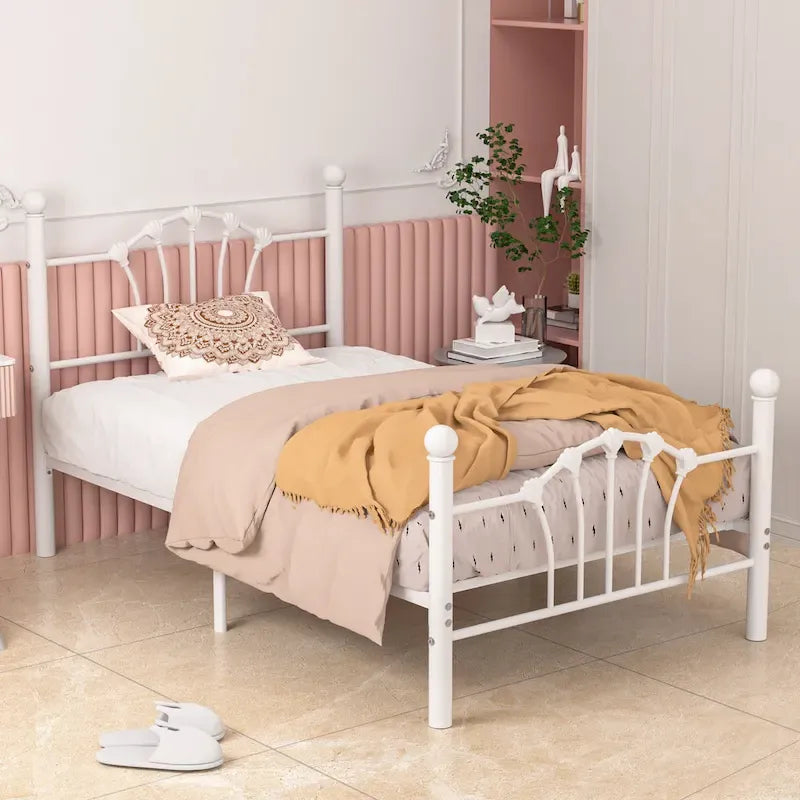 VECELO Classic Metal Platform Bed Frame, Twin Size Beds with Shell Style, Storage Space Under Bedframes, Kids Bed