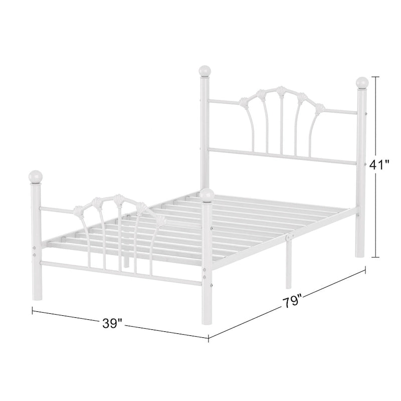 VECELO Classic Metal Platform Bed Frame, Twin Size Beds with Shell Style, Storage Space Under Bedframes, Kids Bed