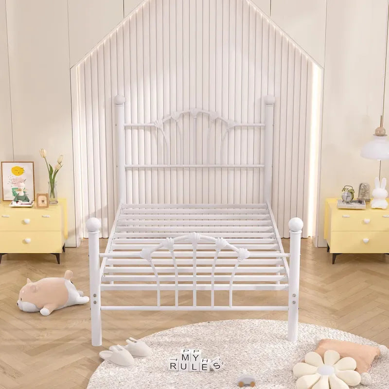 VECELO Classic Metal Platform Bed Frame, Twin Size Beds with Shell Style, Storage Space Under Bedframes, Kids Bed