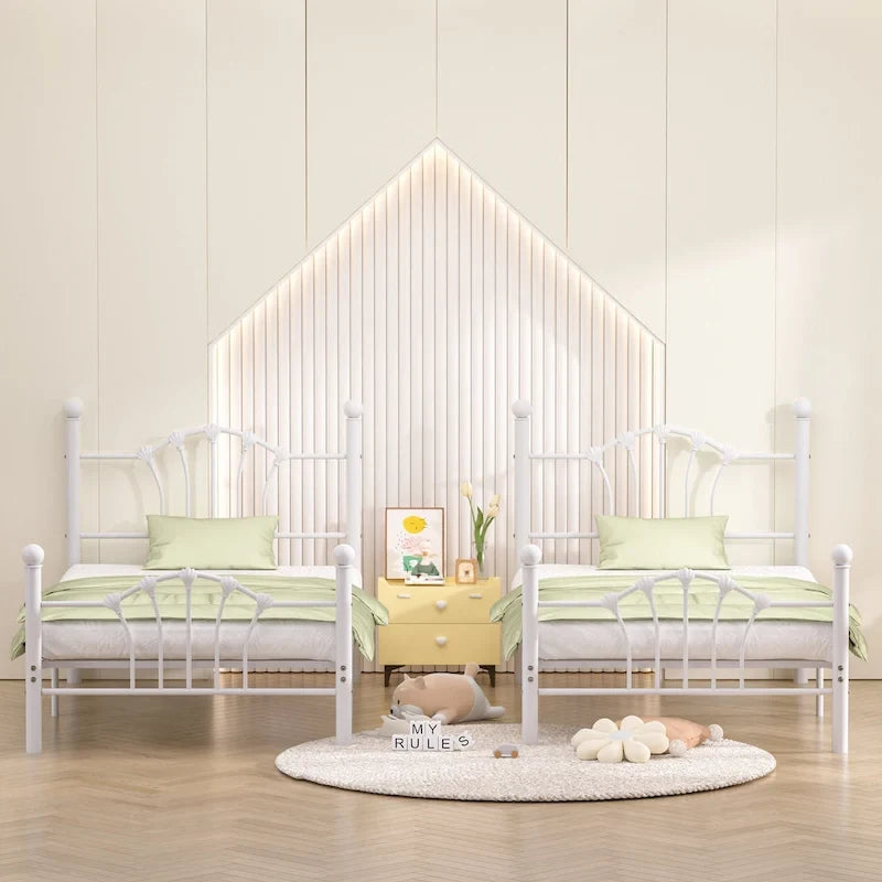 VECELO Classic Metal Platform Bed Frame, Twin Size Beds with Shell Style, Storage Space Under Bedframes, Kids Bed