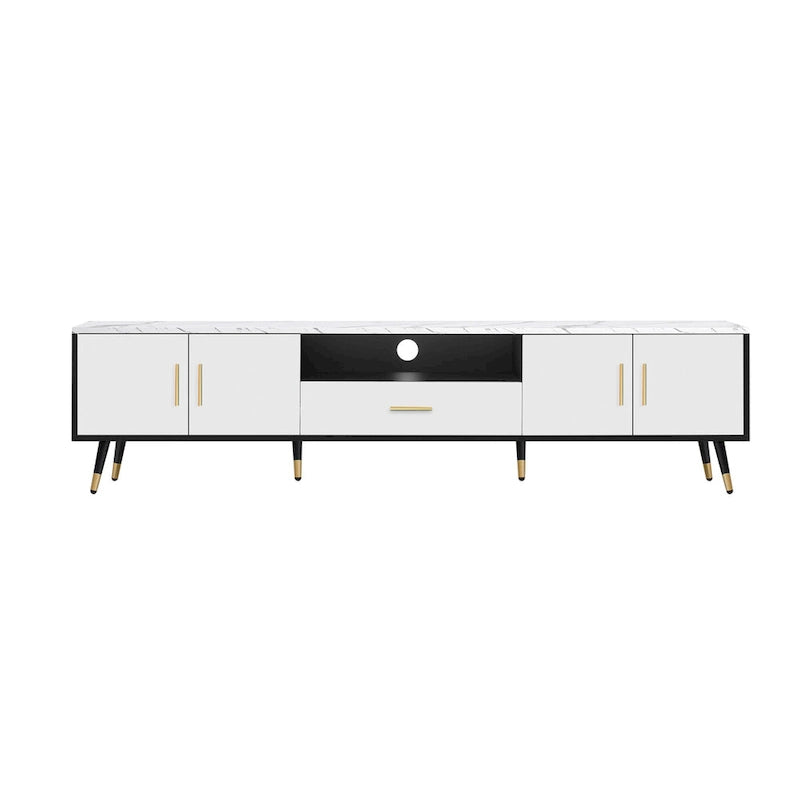 Modern TV Stand with 2 Cabinets& Open Compartments, Television Console for Living Room, Bedroom
