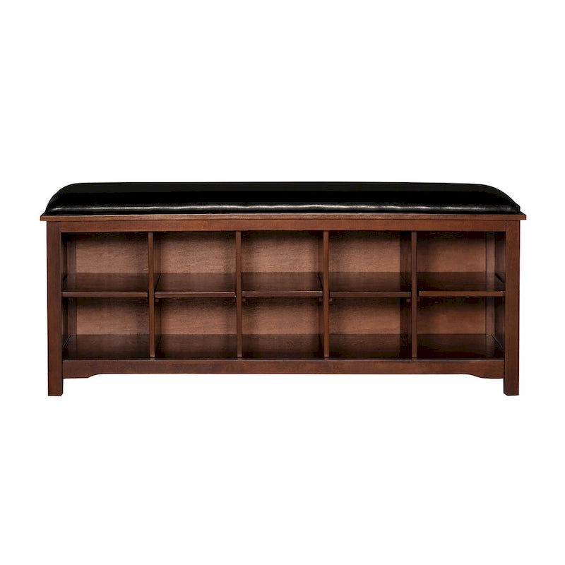 Upholstered Bench with Ten Storage Cubes - 45 - Brown