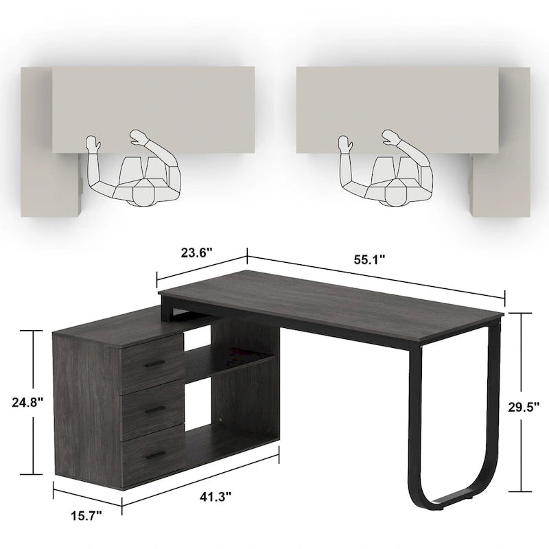 55 L Shaped Desk Writing Computer Desk Storage Workstation 5 Colors