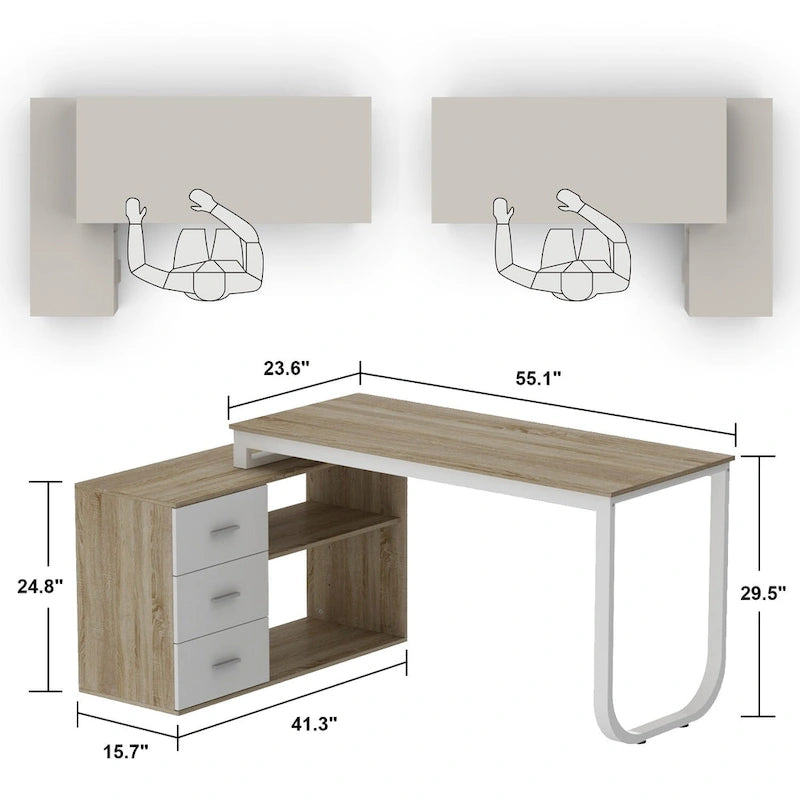 55 L Shaped Desk Writing Computer Desk Storage Workstation 5 Colors