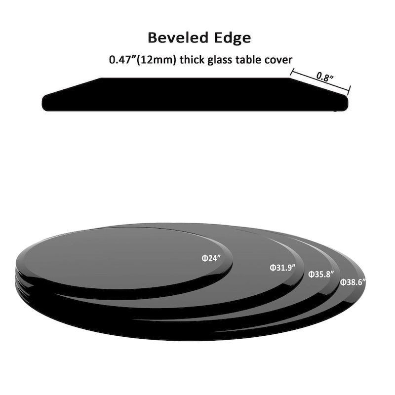 Inch Round Tempered Glass Table Top black Glass Thick Beveled Polished Edge