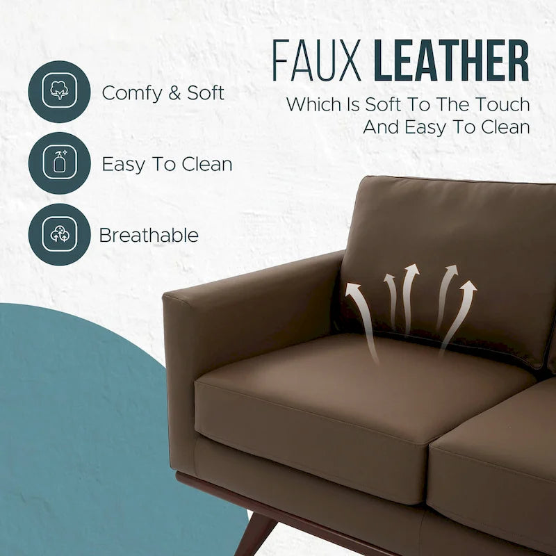 Chester Modern Leather Loveseat 2 Seater Sofa Couch With Birch Wood Base for Living Room Bedroom Garden Lounge - 58.27