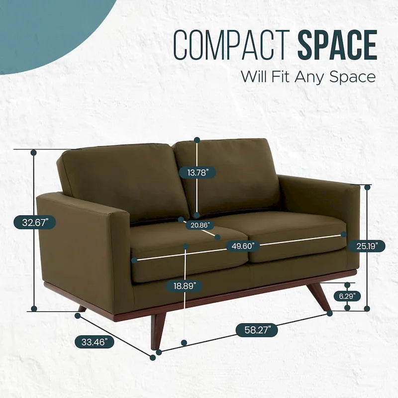 Chester Modern Leather Loveseat 2 Seater Sofa Couch With Birch Wood Base for Living Room Bedroom Garden Lounge - 58.27