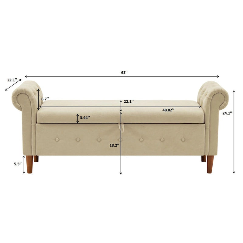 Multifunctional Storage Rectangular Sofa Stool Bench - 24.1 H x 22.1 W x 63 D