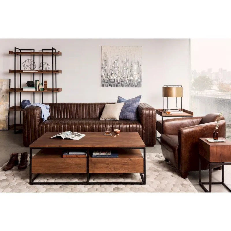 Aurelle Home Caolo Modern Channel-Stitched Leather Sofa
