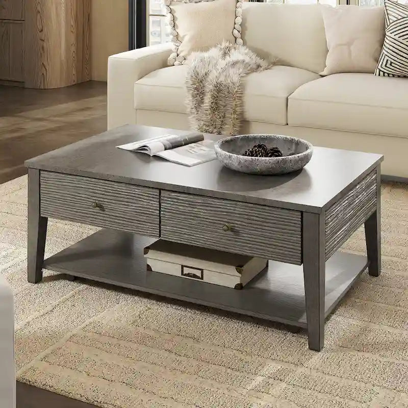 Coober Antique Grey Finish Grey Fiber Cement Table with Shelf by iNSPIRE Q Modern