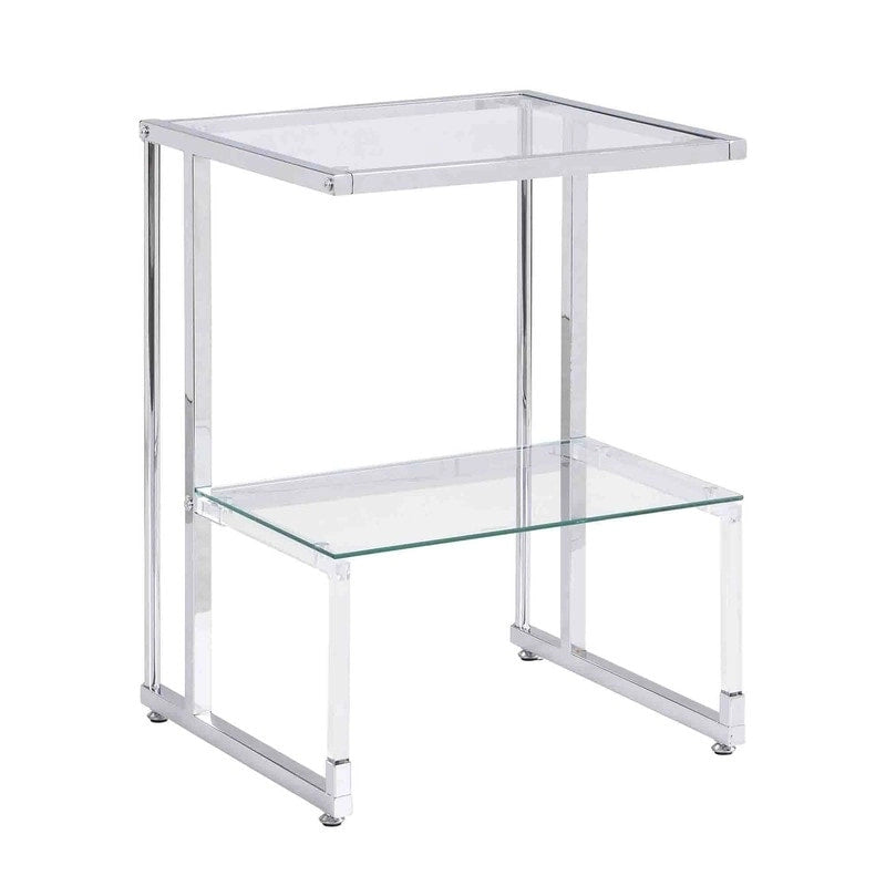 Grondin Contemporary Style 2-Tier End Table Sofa Side Table with Tempered Glass Shelves and Metal Frame
