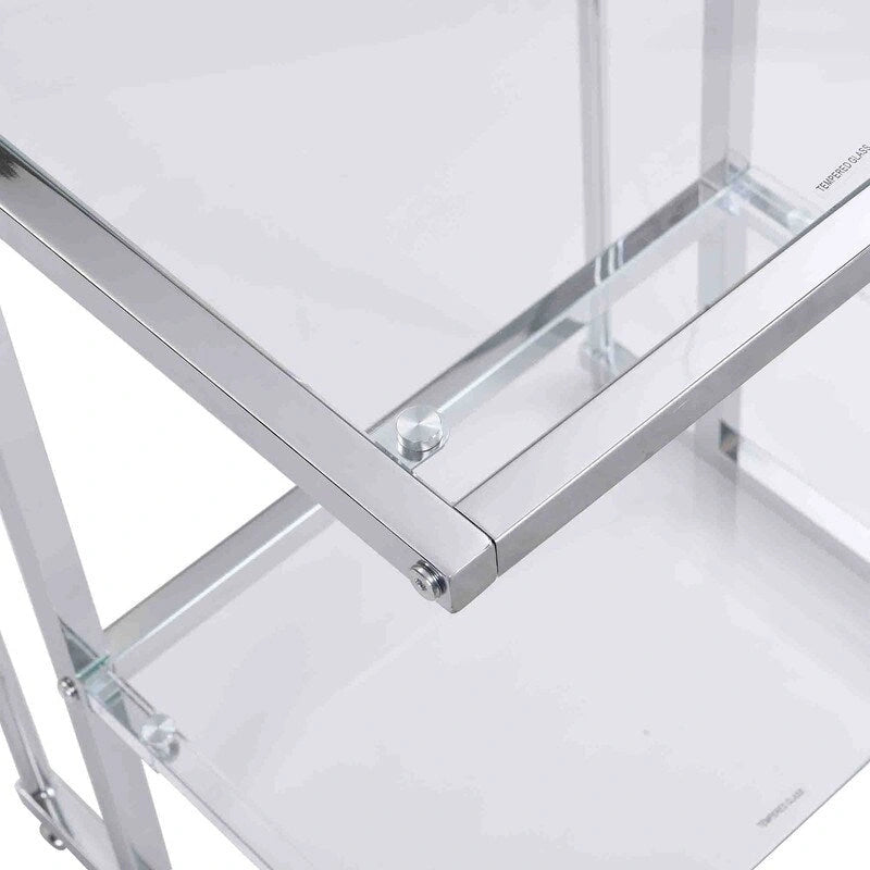 Grondin Contemporary Style 2-Tier End Table Sofa Side Table with Tempered Glass Shelves and Metal Frame
